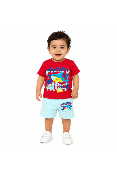 Generic Summer Shark Attack T-Shirt and Shorts Boys' Set |   Printed Shark Pa...