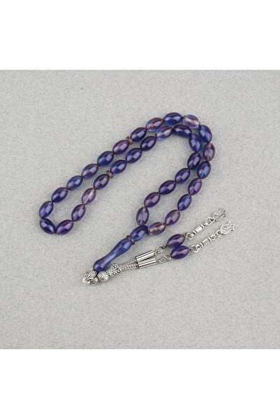 LapisDo Squeeze Amber Beads Cut Alpaca Tassel 7X11Mm Prayer Beads Blue