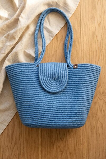 I Love Shoes Floria Blue Rope Women's Beach Bag