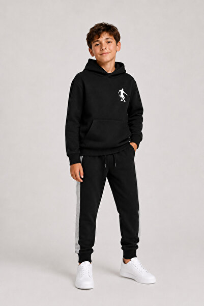 han elegant Football Printed Unisex Children's Tracksuit Set with Kangaroo Po...