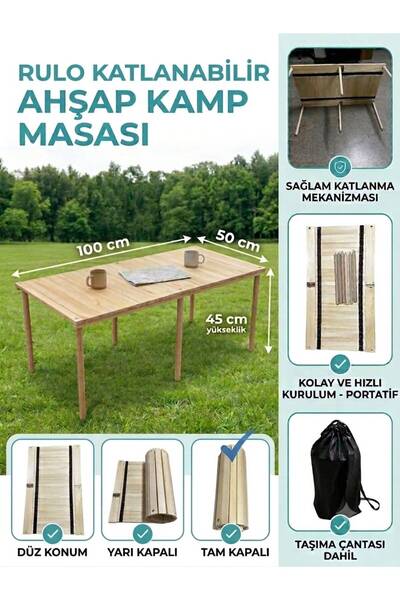 Wooden Factory RULO KATLANABİLİR 50X100 KAMP MASASI