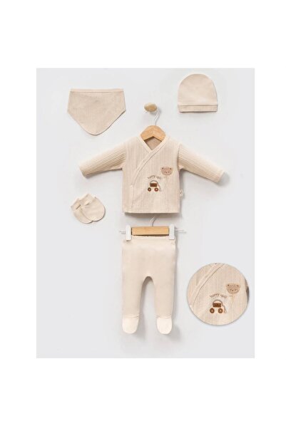 LunaSun Kids Yenidoğan 5 Parça Triko Desenli Hastane Çıkışı Seti - Krem