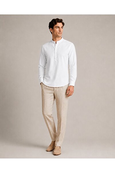 Generic Brand Coton Linen Men's Hakim Collar Shirt