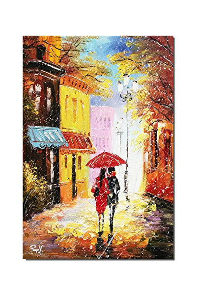 artnova Tablou stilizat pictat manual, Impreuna prin ploaie, 60x40cm ulei pe ...