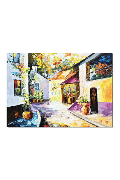 artnova Ръчно рисувана картина на градски пейзаж, Алея между къщи, 70x50 см, ...