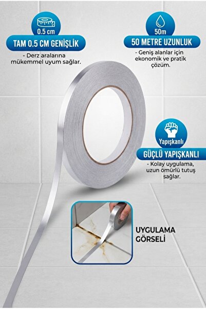 ALL FAST Fayans Arası Derz Dolgu Şeridi 0.5 cm 50 Metre Gri Dekoratif Yapışka...