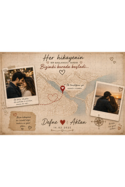 ElyNowa Kişiye Özel Harita Puzzle | İlk Tanıştığımız Yer | A3 130 Parça