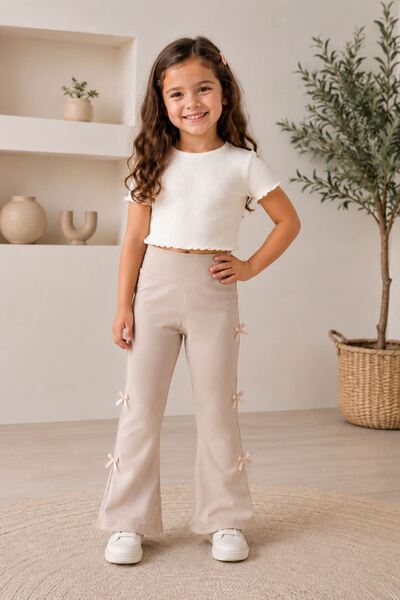 Minigimin Cicileri Girls' Stretchy Tights with Bow Detail - Beige