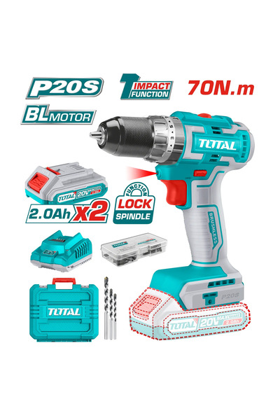 TOTAL Drill Battery Rrajak 20V 70N.M Plastic Case with Extra Battery and Char...