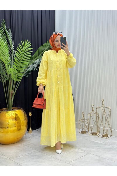 YAĞMUR MODA GİYİM Selen Elbise Sarı
