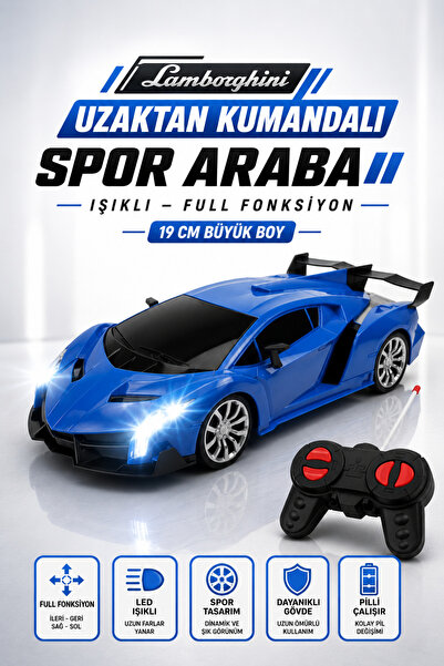 YILDIRIM OYUNCAK Pilli Uzaktan Kumandalı Lamborghini Spor Araba 19cm – LED Iş...