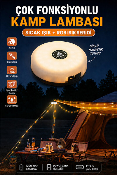 Neo Vista 1200 mAh Bataryalı Çok Fonksiyonlu Kamp Lambası ve 10 Metre RGB Işı...