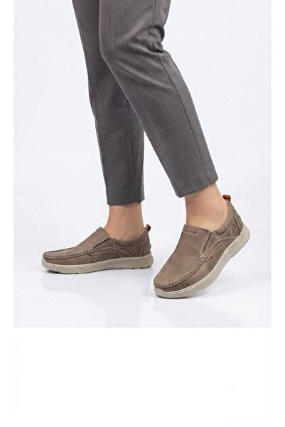 Slope Beige Men's Laceless Casual Shoes Inner and Outer Genuine Leather Ortho...