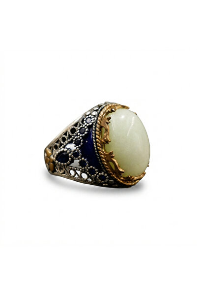 Generic 925 Sterling Silver Energy Stone Ring 13g Oval Green Stone with Gold-...