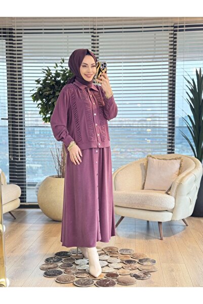Stella 1438 طقم تنورة مكشكشة من الأمام باللون الوردي