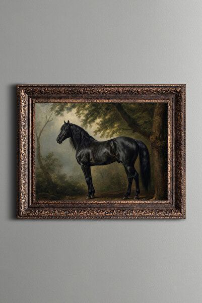 epiqart Black Horse and Forest Landscape - Vintage Patterned Painting - Thick...