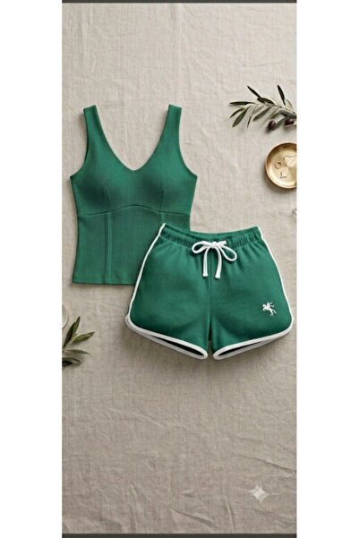 FDN Emerald Green Embroidered Detail Shorts Blazer
