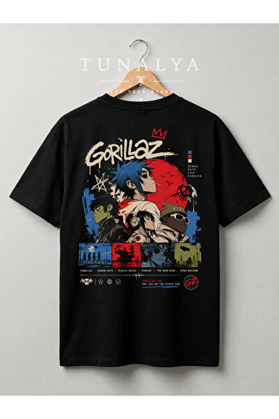 TUNALYA Gorillaz Özgün Tasarımlı Premium Baskılı Unisex Pamuklu Tişört - Yüksek Kalite