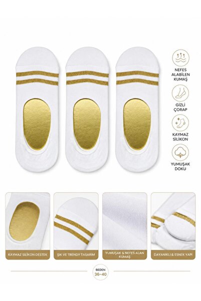 YAADE 3 Pairs of No-Show Silicone Silvery Women's Ballet Socks