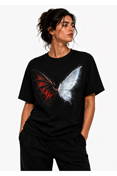 Clothify Unisex Large Size Oversize Angel and Demon Wing Printed Premium 100%...
