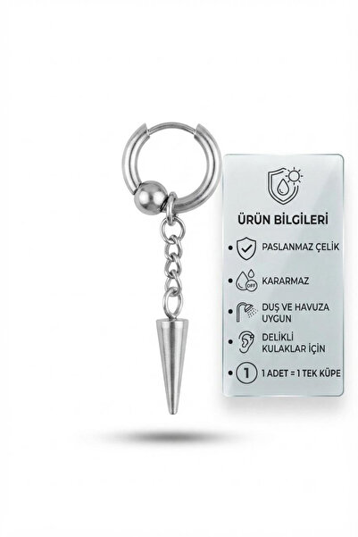 Blisse Piercing Unisex Gümüş Renk Çelik Halka Küpe Zincirli Sarkaç Ve Top Det...