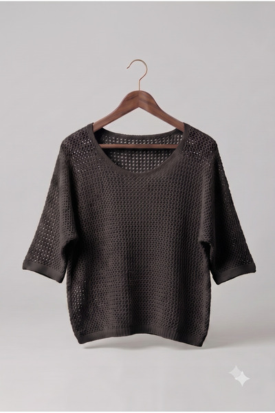 Lunleni Women's Openwork Casual Blouse Bat Sleeve Blouse