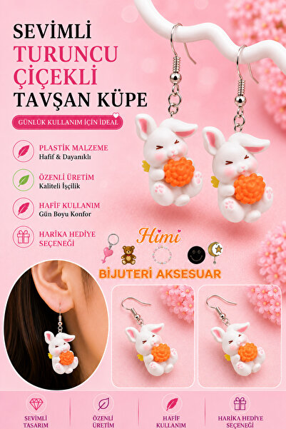 himi bijuteri aksesuar Floral Rabbit Joyful Cute Animal Figured Dangle Earrin...