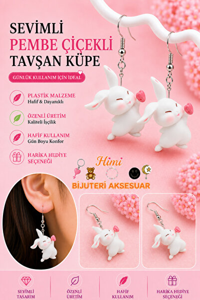 himi bijuteri aksesuar Pink Heart Rabbit Joyful Cute Animal Figured Dangle Ea...
