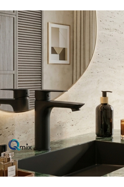 QMİX Luxury Black Fixed Open-Close Short Sink Faucet – Water-Saving, Durable, Modern Design