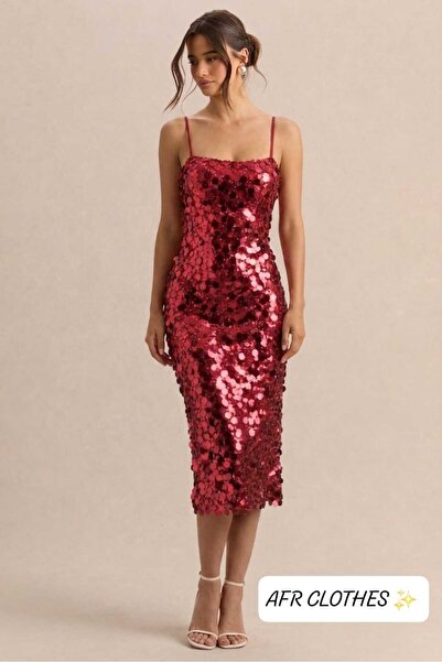 AFR CLOTHES Women's Evening Dress - Glow Large Sequin Midi Length Event and P...