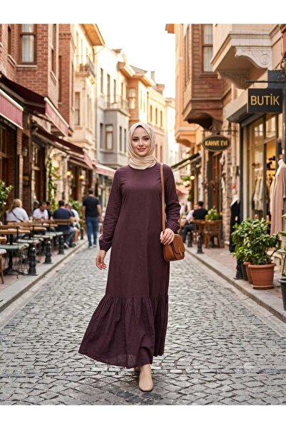 Asel Women's Plus Size Solid Color Woven Viscose Fabric Long Hijab Dress
