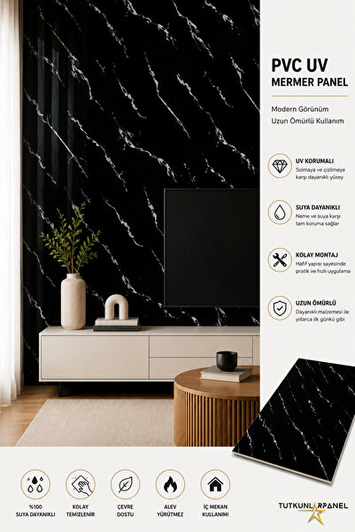TUTKUNLAR PANEL Pvc Duvar Paneli Uv Mermer Desen Dekoratif Duvar Kaplama Suya...