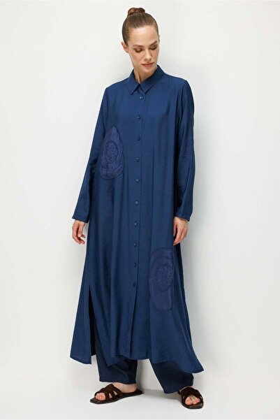 Micca %85 LyoCELL Aller Özel Taş ve Desen İşlemeli Maxi Tunik Elbise Ferace-Laci