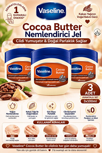 Vaseline Cocoa Butter Nemlendirici Jel 100 ml x 3 Adet Avantajlı Set | Kakao ...