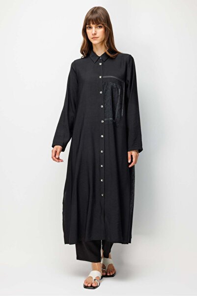 Micca %85 LyoCELL Goldy Desenli Ara Kumaş Garnili Pantalon Maxi Tunik Kombin ...