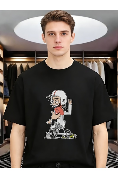 135 Cartoon Biker on Tricycle Spring Summer Men'S Comfort Tees Funny Unique R...
