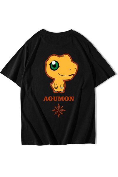 BRZ COLLECTION Tricou unisex oversize Agumon negru