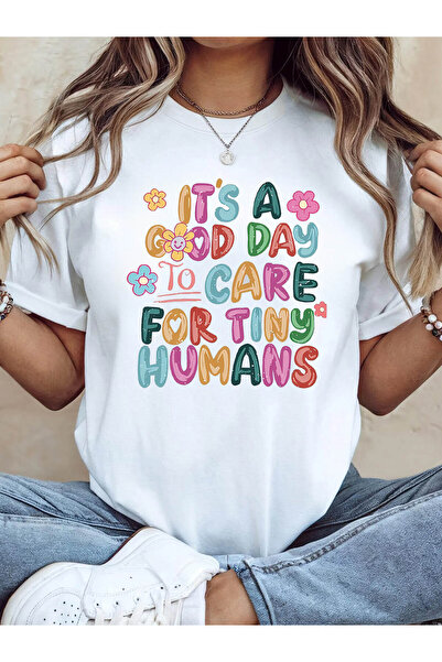 En22 Women's "It's a Good Day to Care Tiny Humans" T-Shirt - Floral & Suitabl...