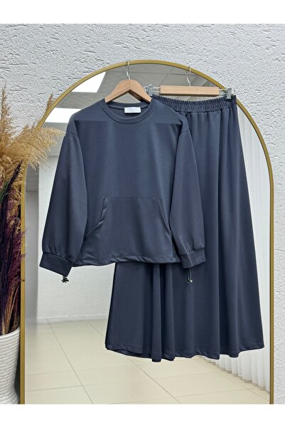 MİHRA STORE طقم تونيك داريانا كانغرو مع جيوب وتنورة ضيقة. MF1887-NL678 أنثراسايت