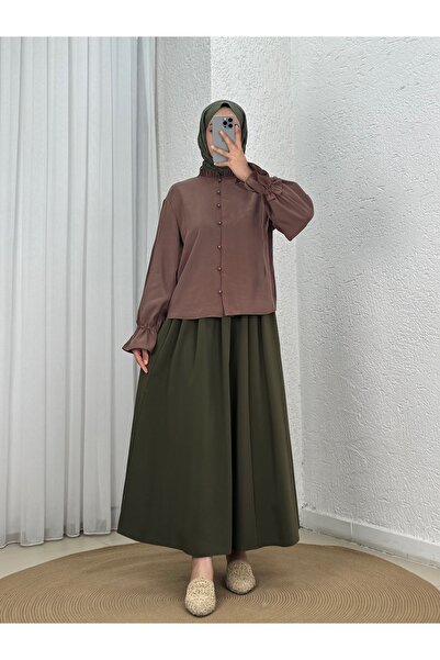 Holehola Aybirce Sleeve Tunnel Collar Ruffled Short Shirt-As5975 Brown