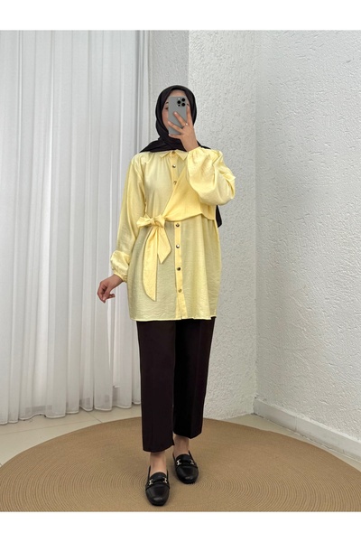 Holehola Salkım Side-Tie Strawberry Shirt-Na848 Yellow