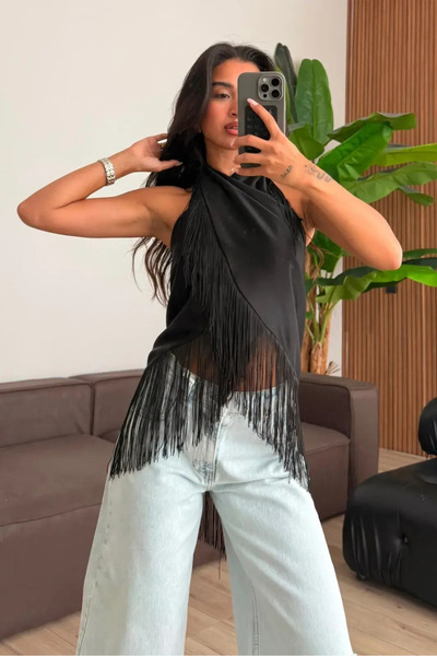 My Blog Black Tassel Shawl - 3645