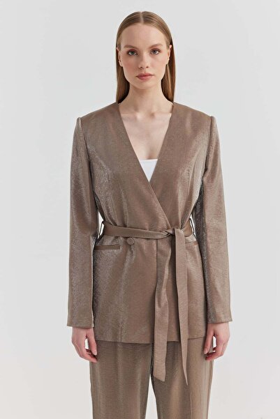 PAULMARK Women's Belted Shiny Satin Detailed Jacket