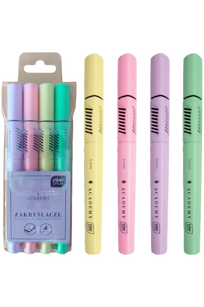 Interdruk Set de markere pastel Academy, 4 culori, triunghiulare, 17.5x6x1.5cm