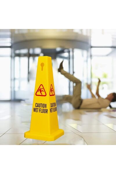 festive 4 Sides View Caution Wet Floor Safety Cone | Highly Visible Yellow We...