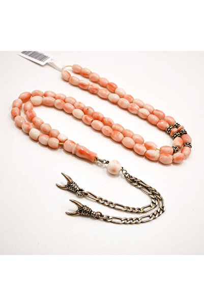 Generic Pink Coral & Silver Rosary 66 Beads 6x7.5mm Peach Oval Prayer Beads 3...