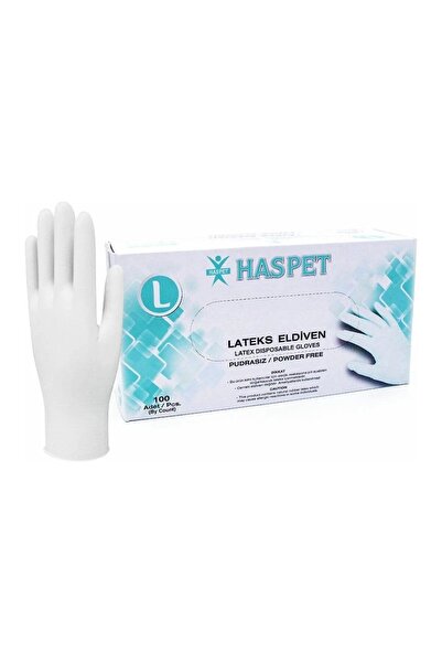 haspet lateks Has-pet Pudrasız Muayene Eldiveni 100'LÜ L