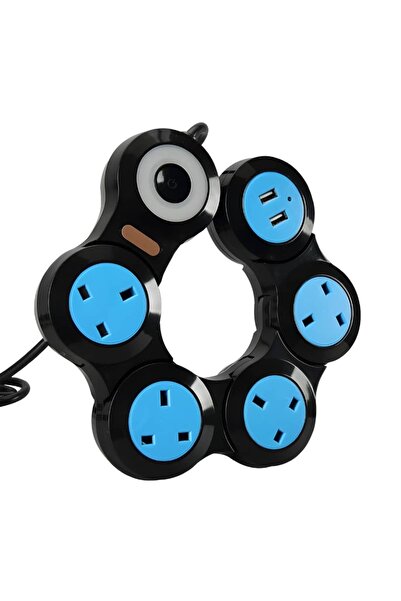 Happy Light Black Four-Port 13-Pin Power Strip with Two USB Ports. Black Four...