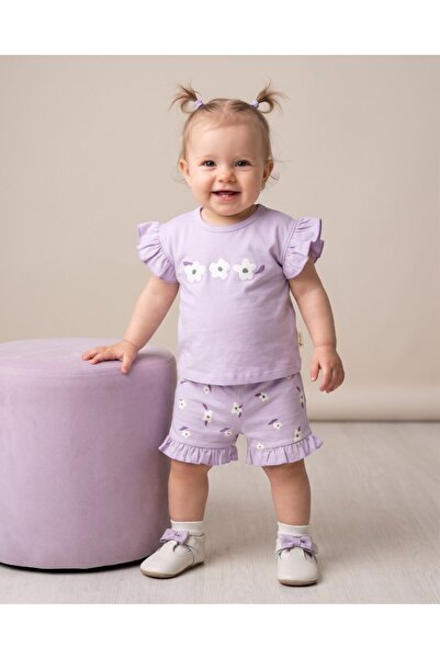 Ege Bebek Baby Girl Summer Floral Printed 6-9-12-18-24 Months Shorts and T-Sh...
