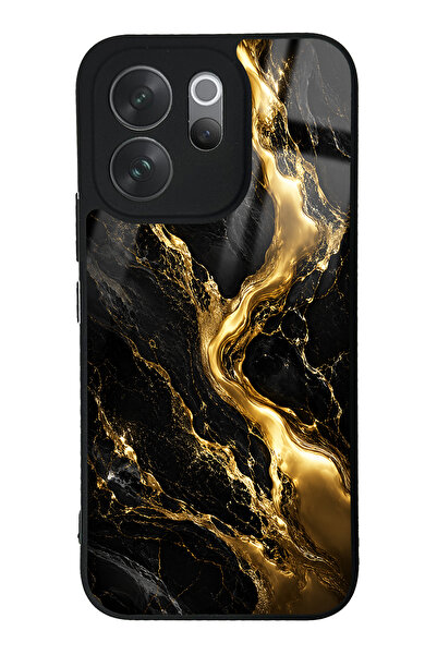 Spoyi Vivo V70 Obsidian Gold Flow Tasarımlı Glossy Telefon Kılıfı